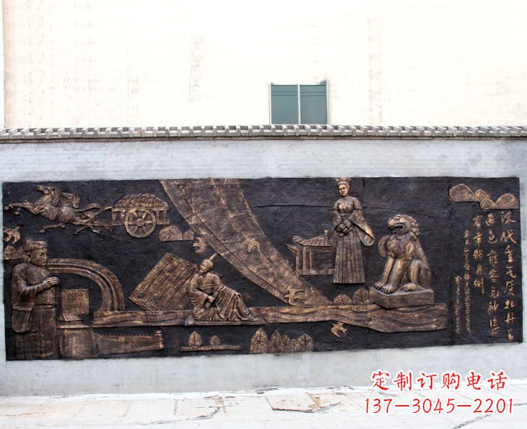 张家口“汉代重气质，牡丹留正色”中国传统文化浮雕壁画，玻璃钢仿铜园林墙壁装饰壁画