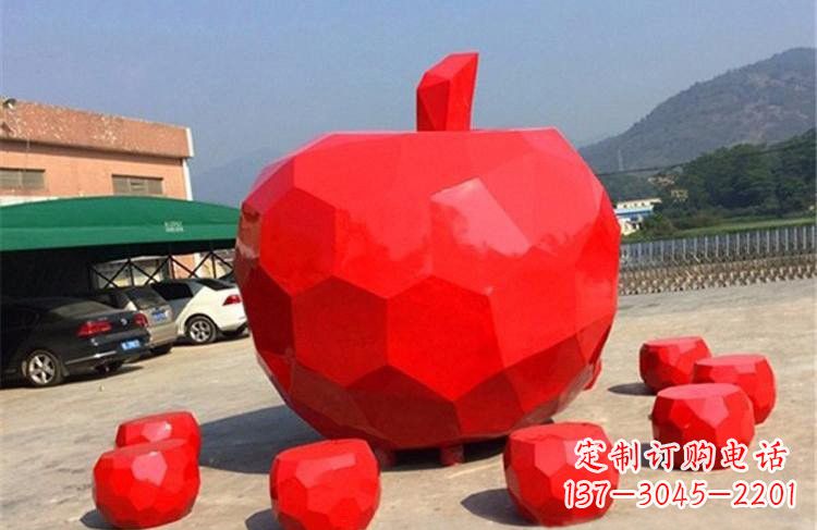 张家口玻璃钢公园彩绘几何苹果雕塑艺术精美绝伦