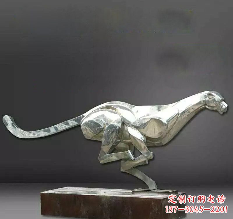 张家口不锈钢抽象奔跑的豹子雕塑