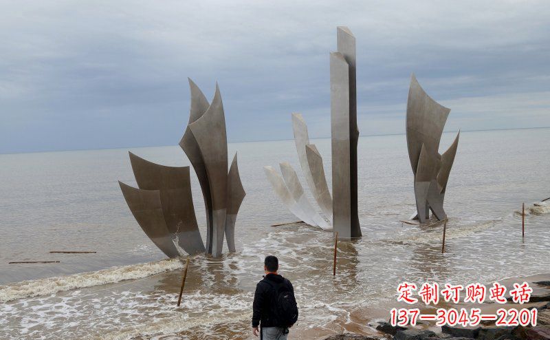 张家口不锈钢船帆海边景观雕塑