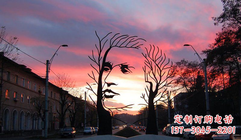 张家口不锈钢人头雕塑点缀街边景观