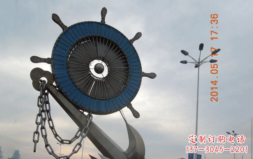 张家口不锈钢船舵雕塑,美丽的景观艺术