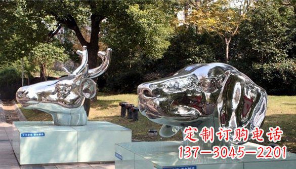 张家口动物十二生肖头像不锈钢雕塑