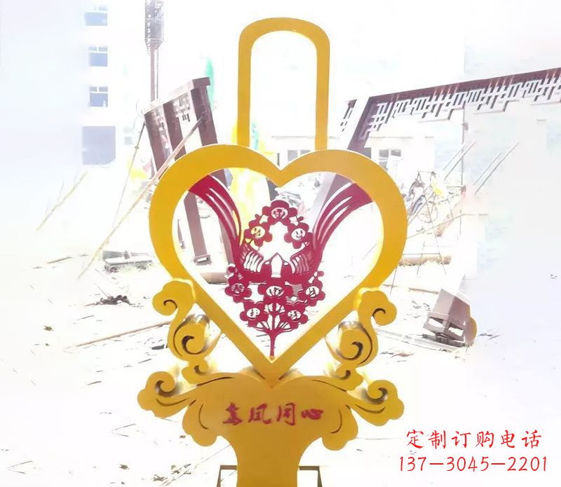 张家口不锈钢龙凤同心雕塑精美雕刻传递着浓浓爱意