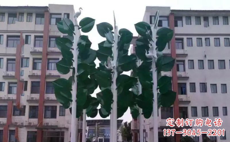张家口浓郁绿意,不锈钢树叶雕塑