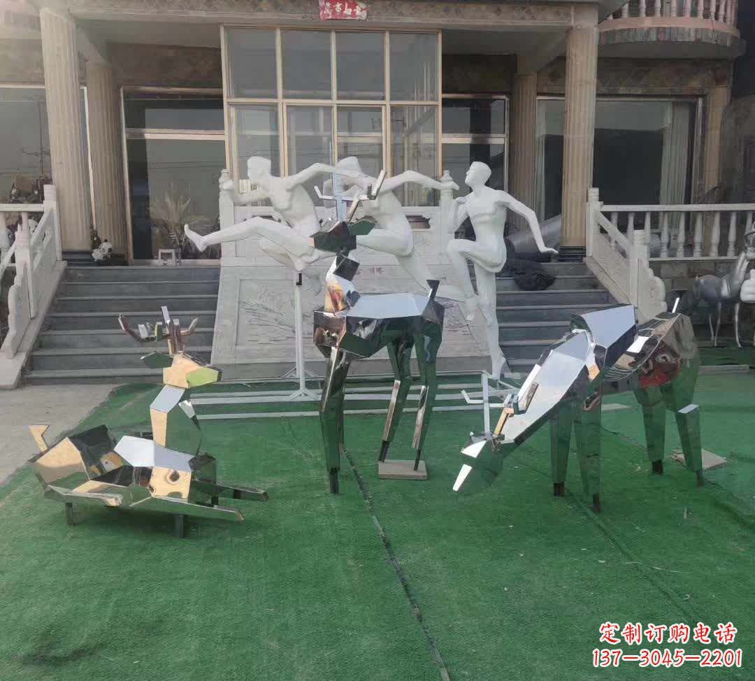 张家口精美动物雕塑点缀不锈钢售楼部