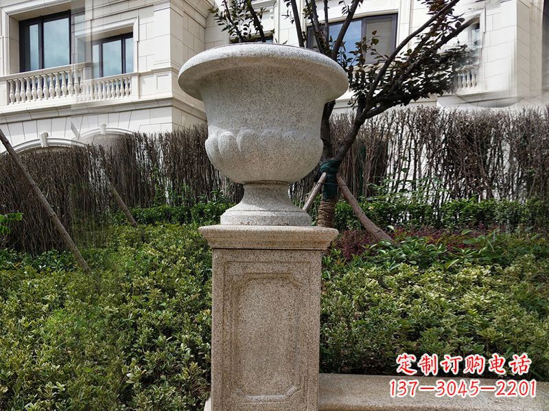 张家口大理石花钵小区花盆石雕艺术品