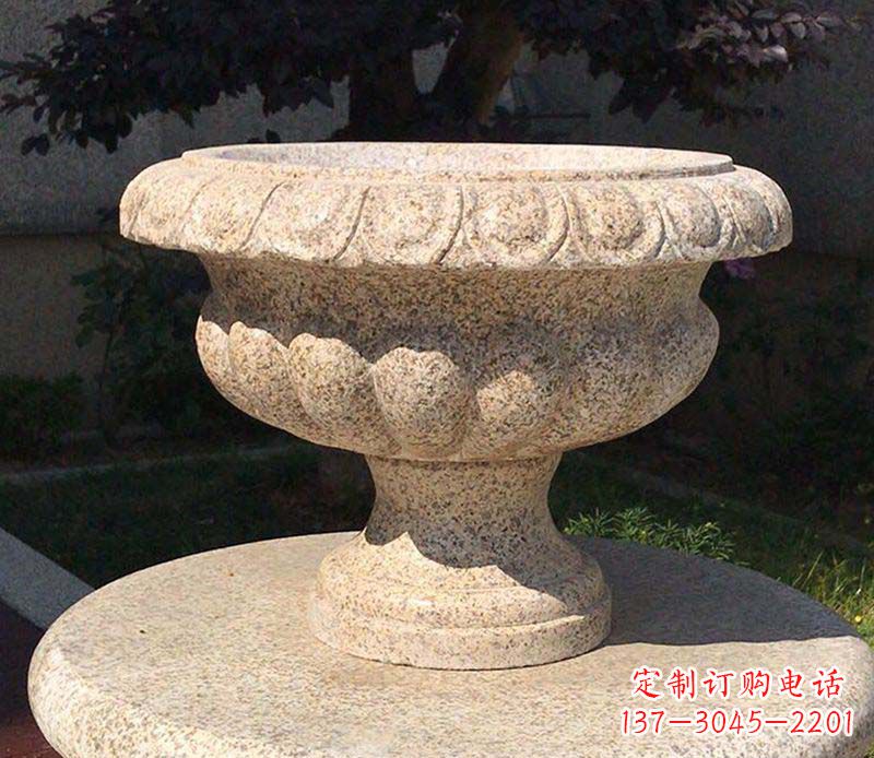 张家口大理石花钵公园花盆石雕