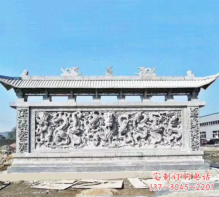 张家口精美大理石九龙壁雕塑