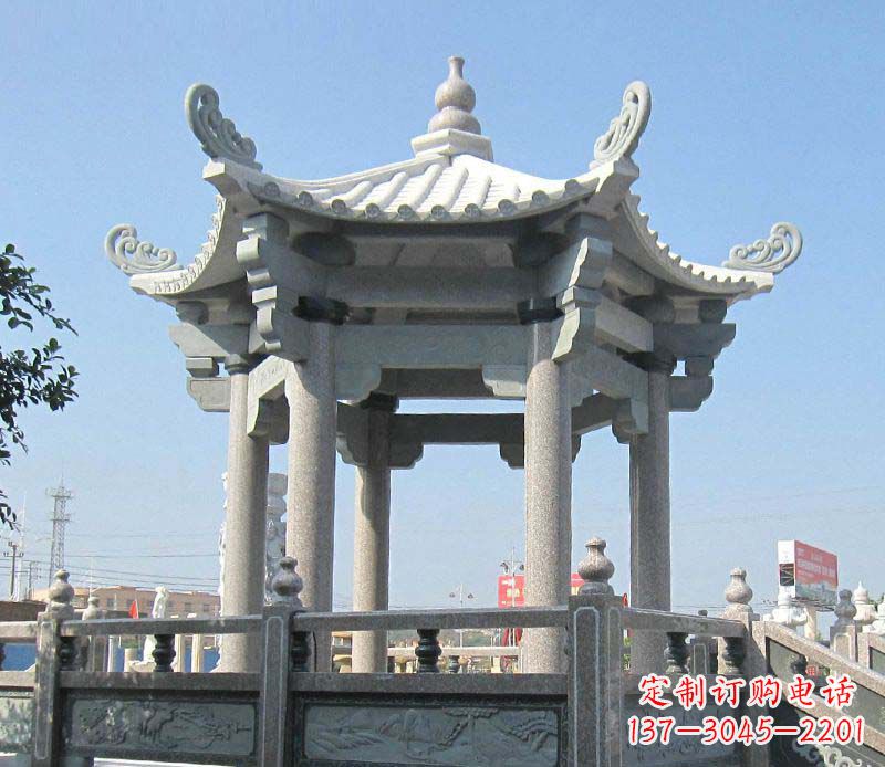 张家口大理石六角凉亭石雕,为您的家园带来浪漫情怀