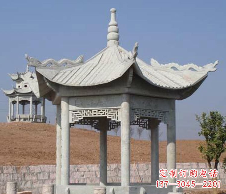 张家口精美大理石六角凉亭石雕