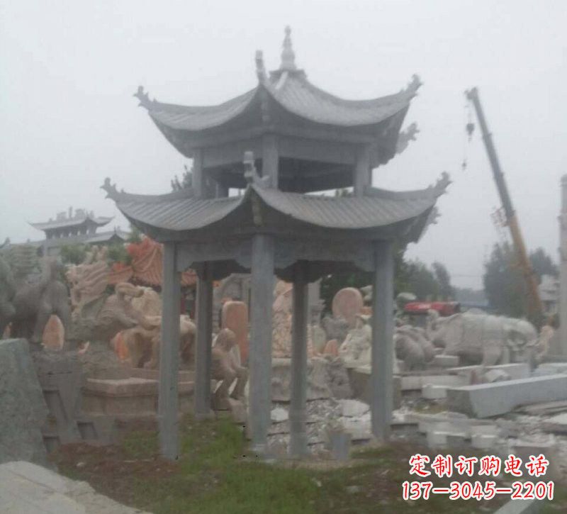 张家口大理石六角凉亭石雕，精美绝伦