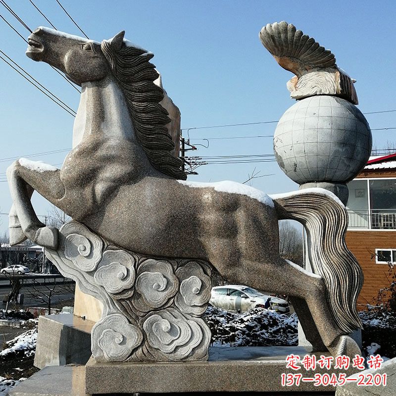 张家口大理石马踏祥云雕塑