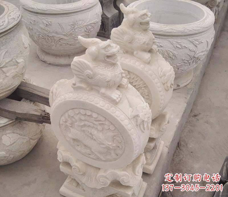 张家口大理石貔貅抱鼓石雕塑