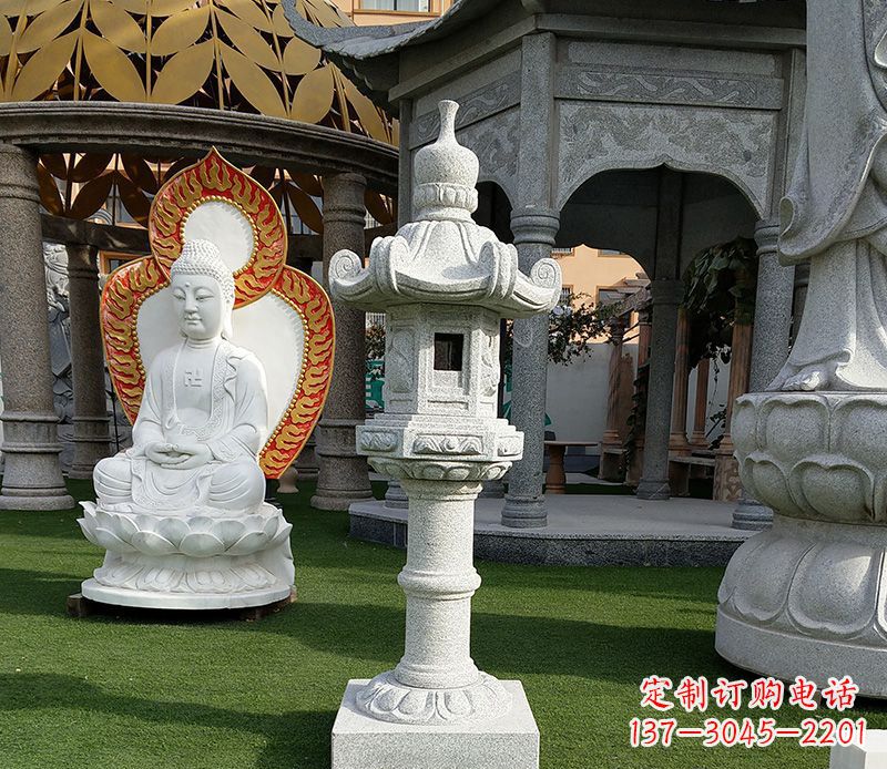 张家口独特的大理石石灯笼寺庙石雕