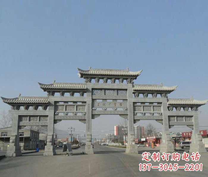 张家口大型五门石雕牌坊 (2)