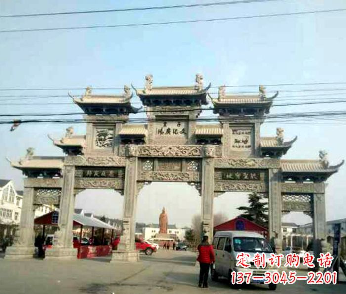 张家口大型五门石雕牌坊 (3)
