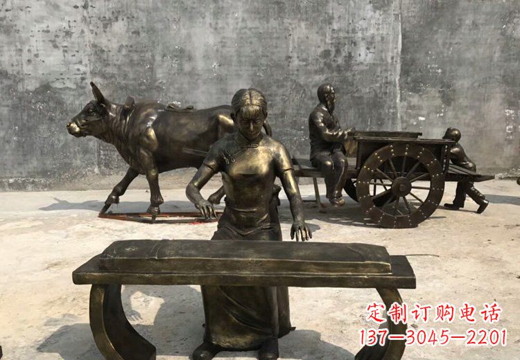 张家口弹古筝的美女铜雕