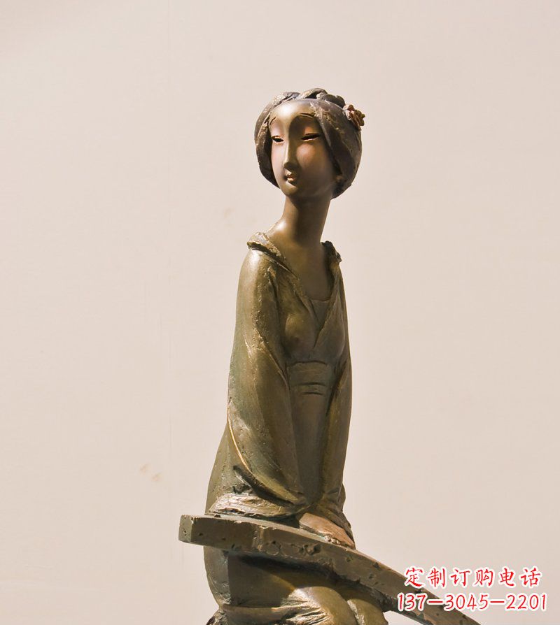 张家口古筝女人铜雕古代人物雕塑