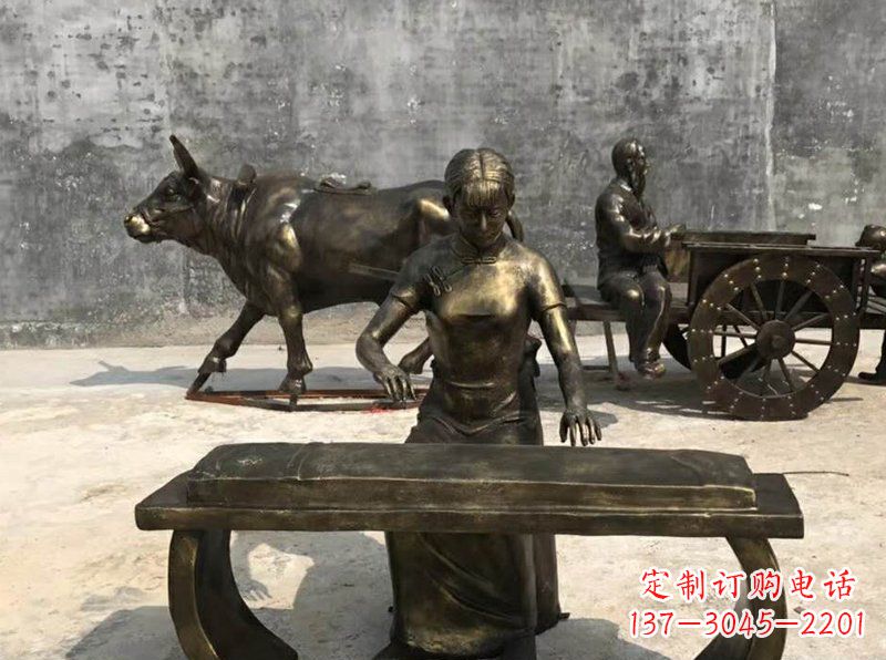 张家口铜制古筝人物校园景观雕塑