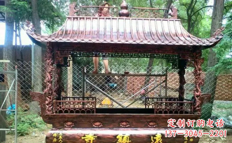 张家口方形寺庙香炉铜雕 (4)