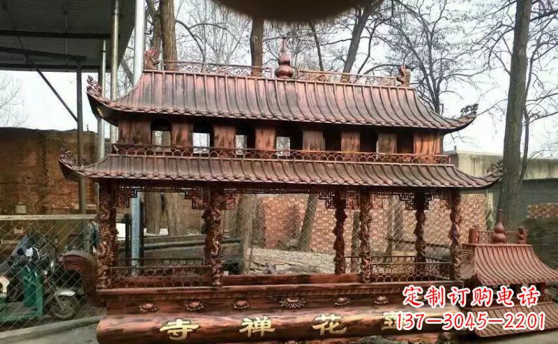 张家口方形寺庙香炉铜雕 (5)