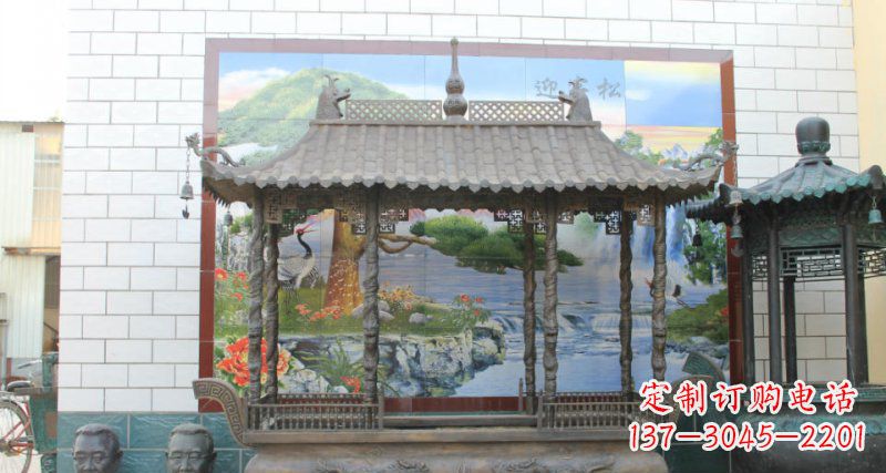 张家口方形香炉寺庙铜雕 (2)