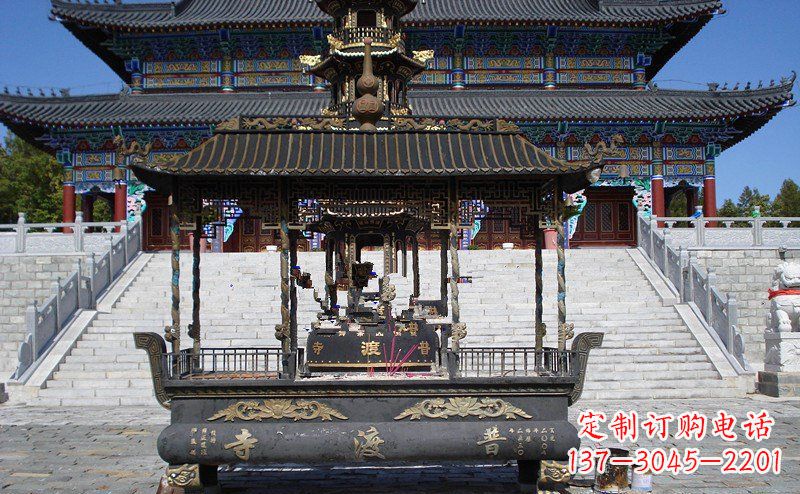 张家口方形香炉寺庙铜雕_1