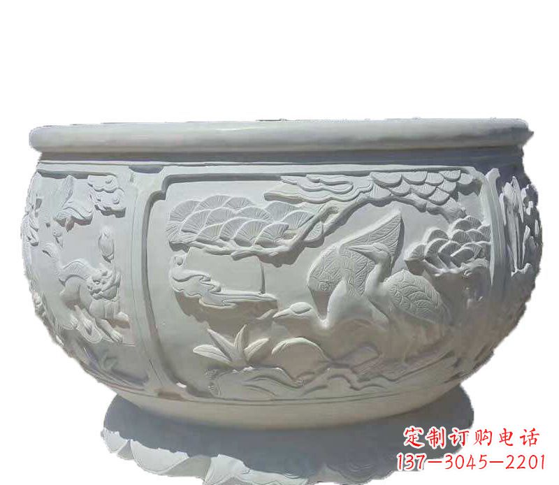 张家口精美仿古鱼缸石雕花盆雕塑