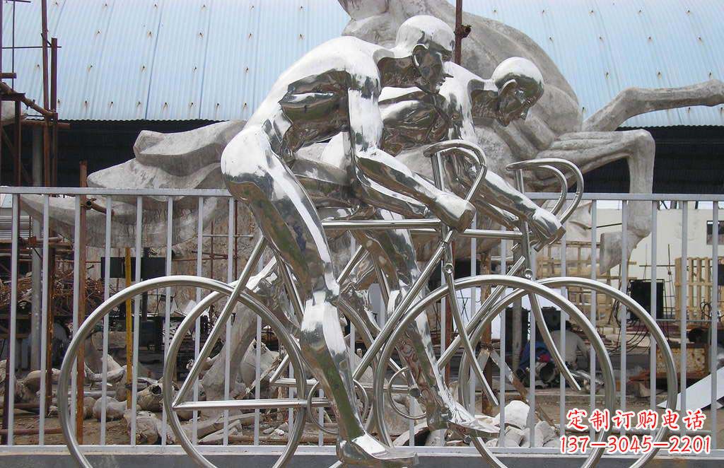 张家口特色不锈钢骑自行车雕塑