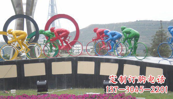 张家口品味传统,扬帆未来——不锈钢骑自行车雕塑