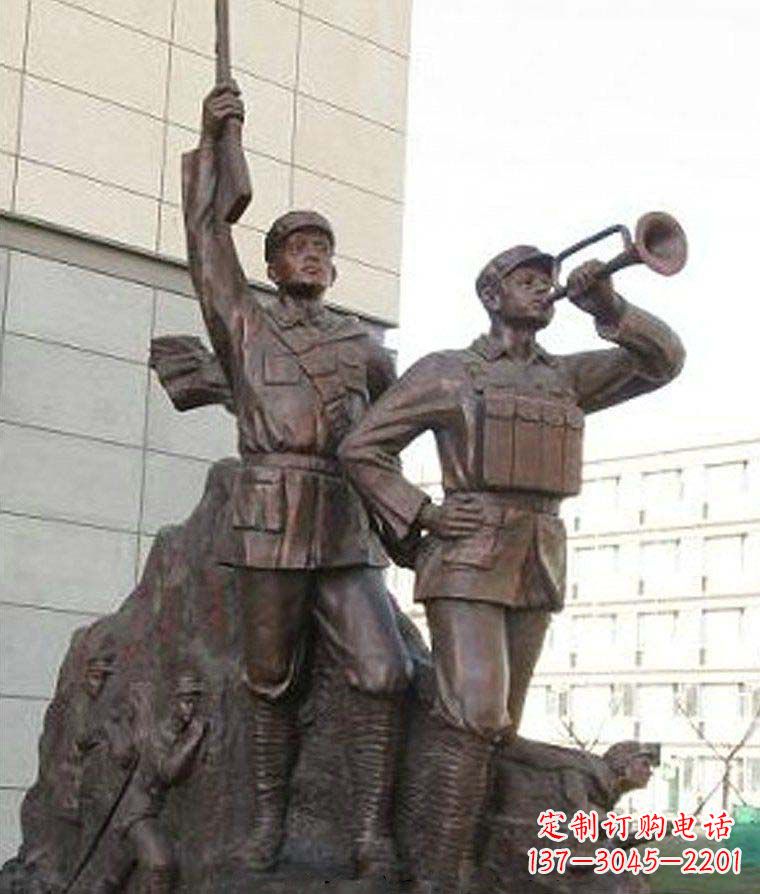 张家口革命精神熠熠冲锋号铜雕