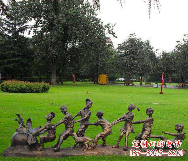 张家口公园儿童拔萝卜人物小品铜雕