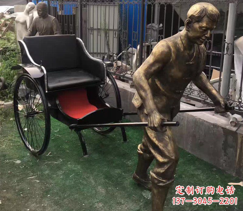 张家口公园景观车夫人物铜雕