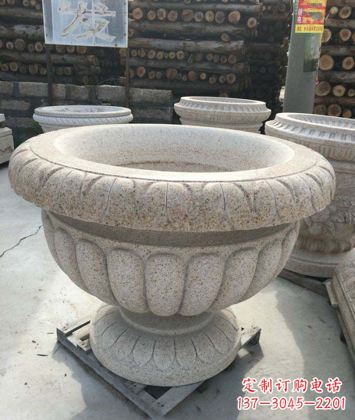 张家口公园景观大理石花盆石雕 (2)