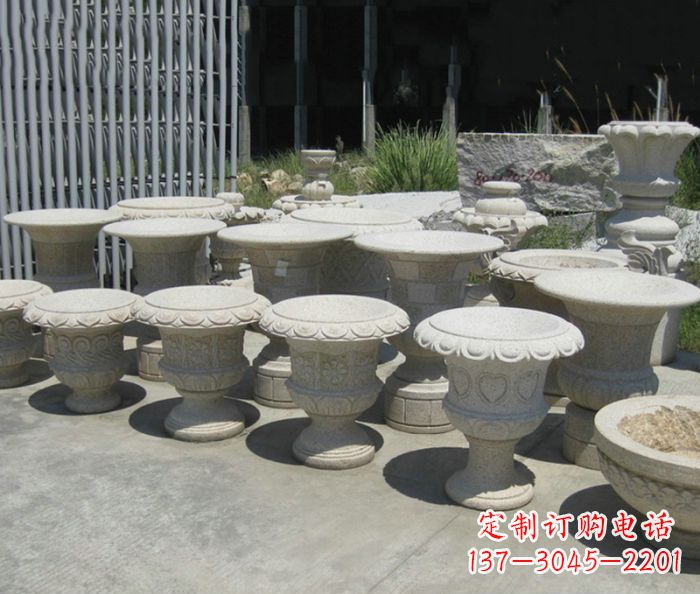 张家口大理石花盆石雕艺术品