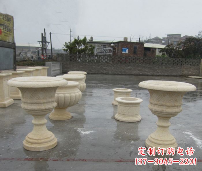 张家口完美绽放——大理石花盆石雕