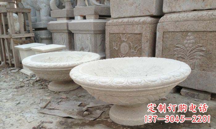 张家口细腻雅致的大理石花盆石雕
