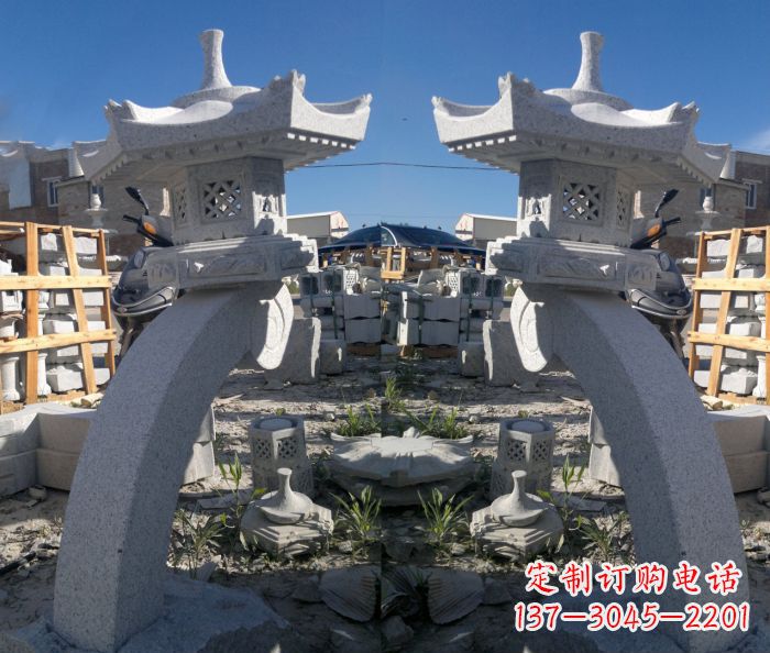 张家口精美大理石镂空石灯雕塑