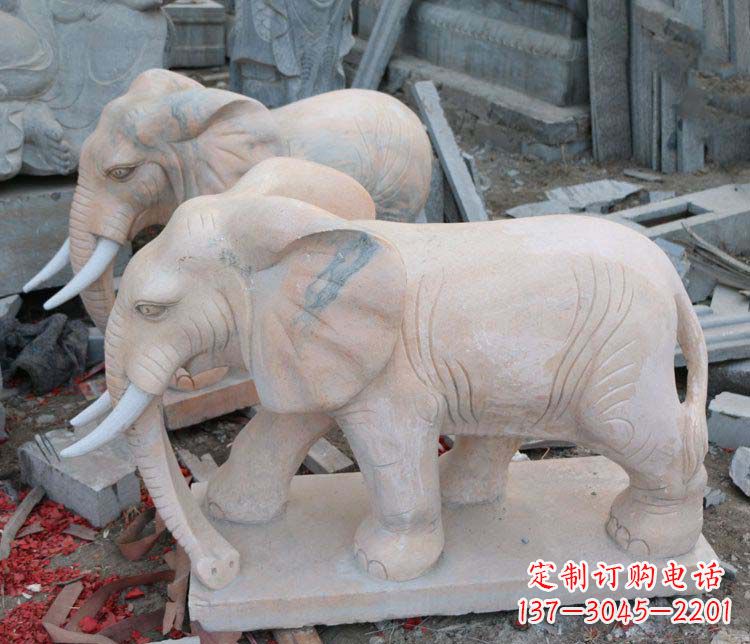 张家口雕刻出令人感动的那头大象定制公园晚霞红大象动物石雕