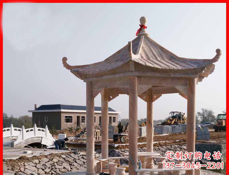 张家口红六角石凉亭雕塑