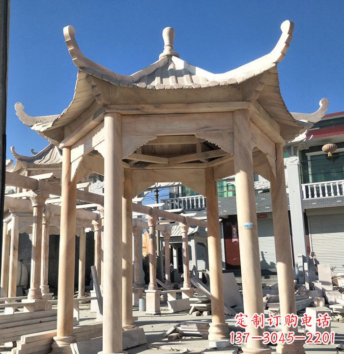 张家口公园晚霞红凉亭雕塑