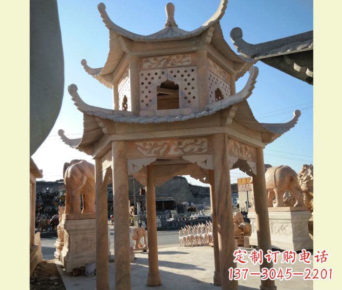 张家口中式双层石雕凉亭