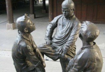 张家口铜雕男孩斗鸡小品雕塑
