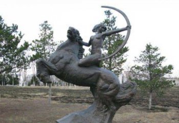张家口公园骑马女人射箭铜雕