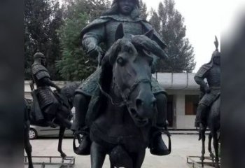 张家口英姿飒爽古代将军骑马铜雕
