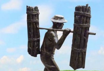 张家口精美老人铜雕，传承古代挑柴精神