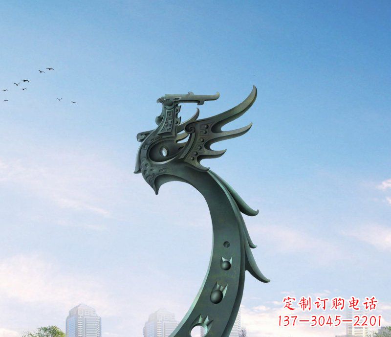 张家口中领雕塑|抽象凤凰不锈钢雕塑
