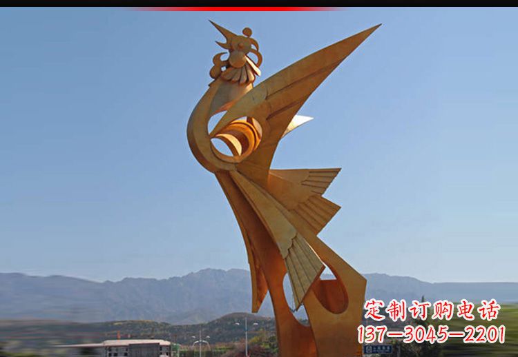 张家口广场不锈钢抽象凤凰雕塑11