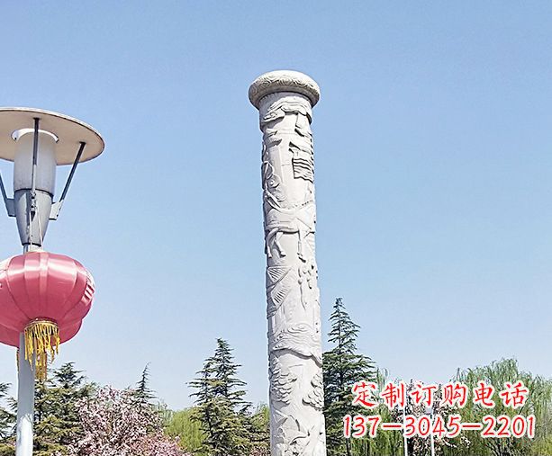 张家口广场景观大理石龙柱石雕 (6)